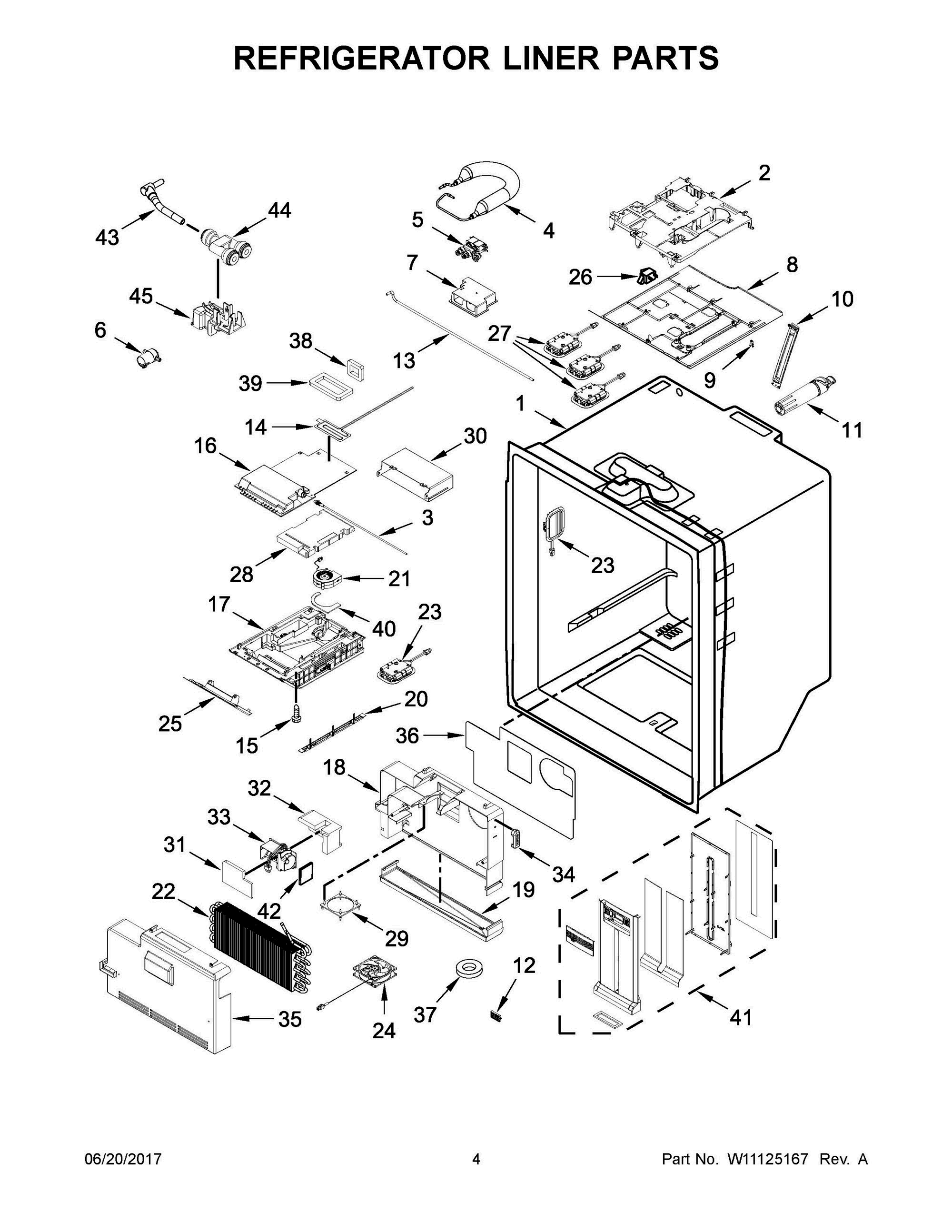 03 - REFRIGERATOR LINER PARTS Diagram and Parts List for  Whirlpool Refrigerator