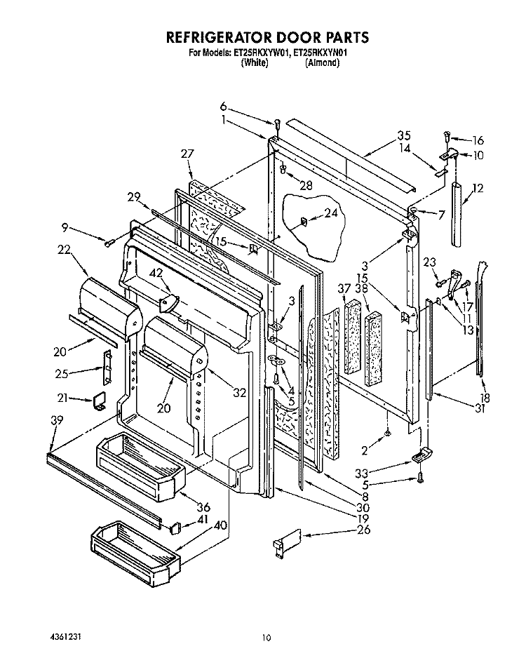 REFRIGERATOR DOOR Diagram and Parts List for ET25RKXYN01  Whirlpool Refrigerator