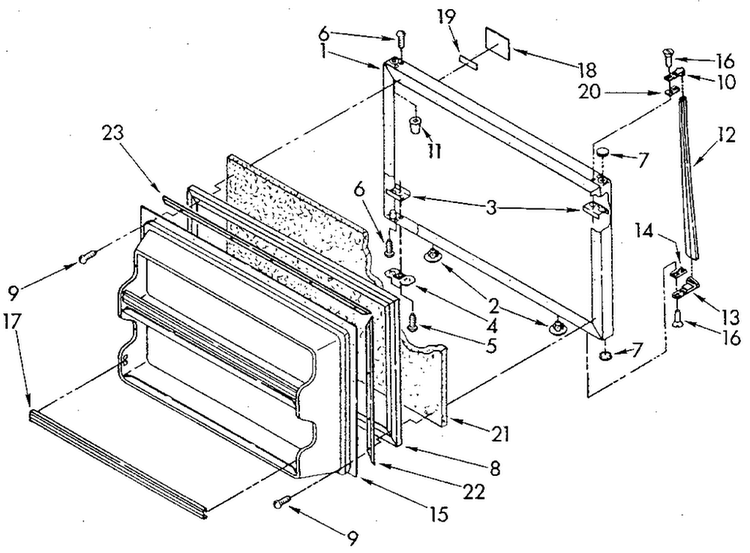 Freezer Door Diagram and Parts List for ET18GKXSN05  Whirlpool Refrigerator