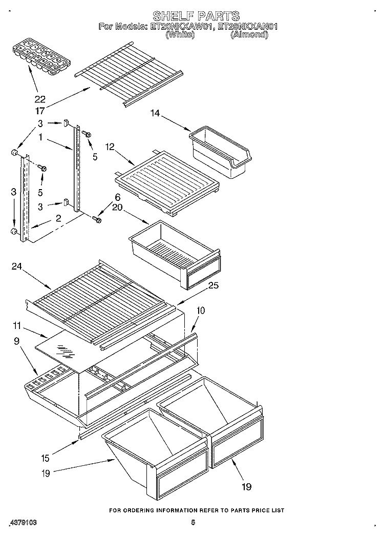 SHELF Diagram and Parts List for ET20NKXAN01  Whirlpool Refrigerator