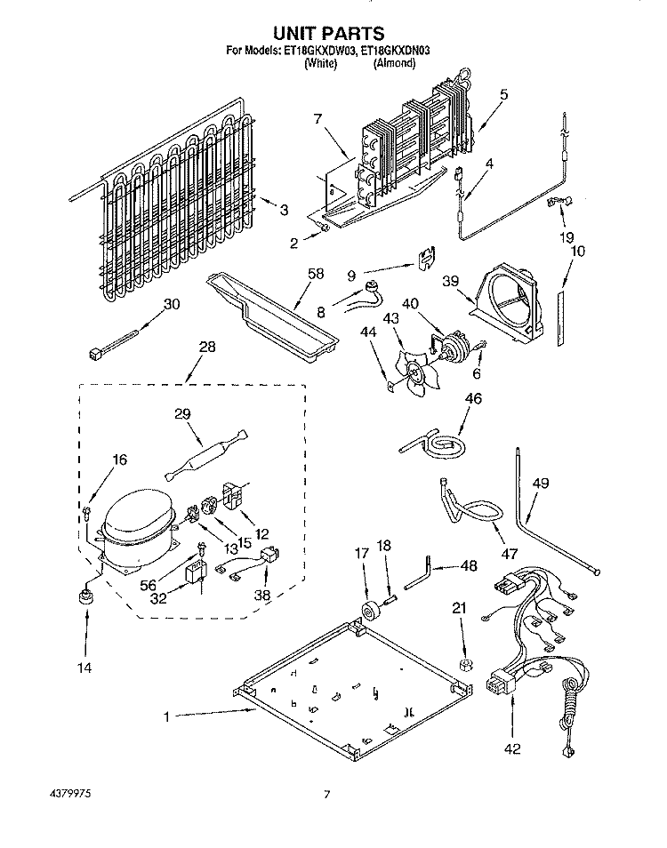 UNIT Diagram and Parts List for ET18GKXDW03  Whirlpool Refrigerator
