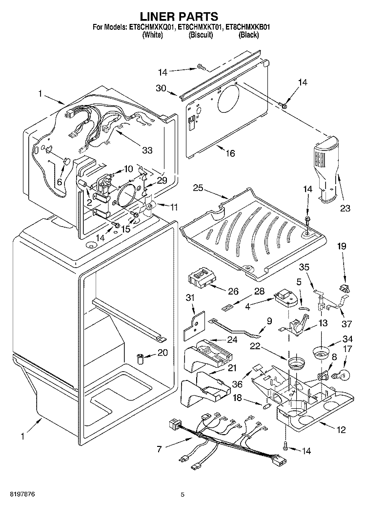 LINER Diagram and Parts List for ET8CHMXKT01  Whirlpool Refrigerator