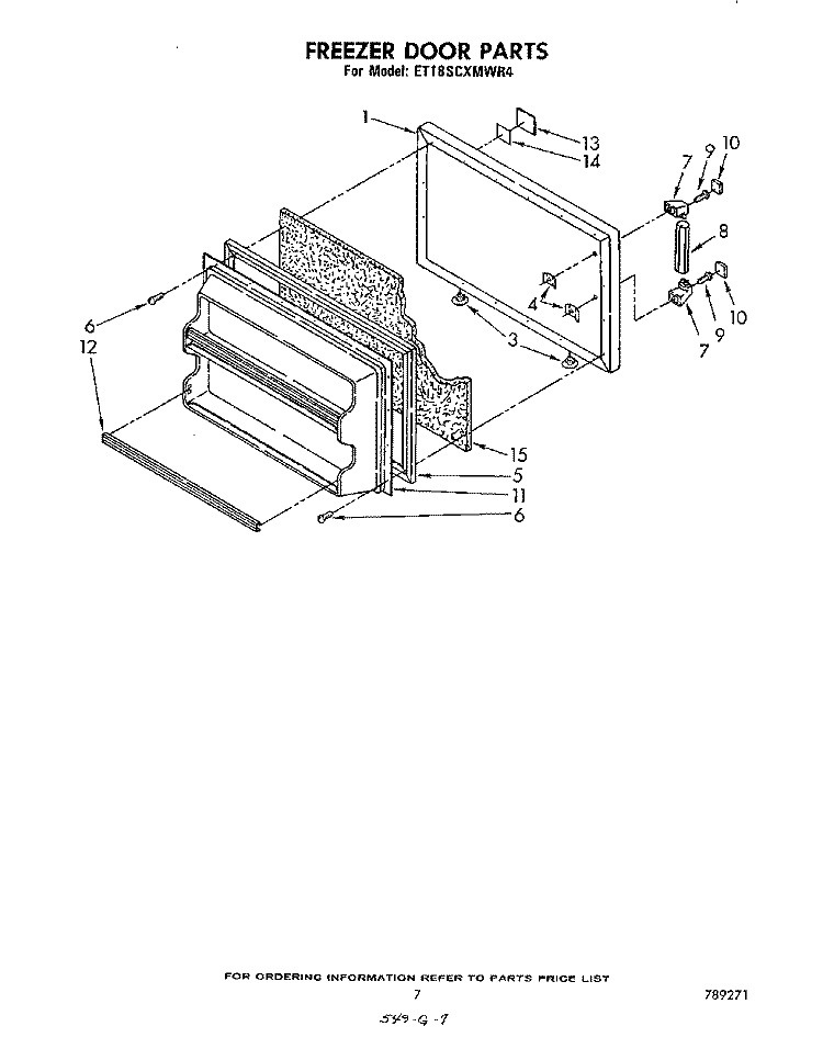 FREEZER DOOR Diagram and Parts List for ET18SCXMWR4  Whirlpool Refrigerator
