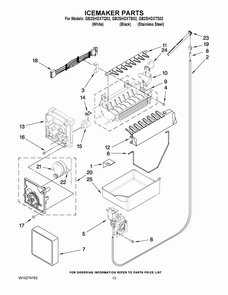 ICEMAKER PARTS Diagram and Parts List for GB2SHDXTQ02  Whirlpool Refrigerator