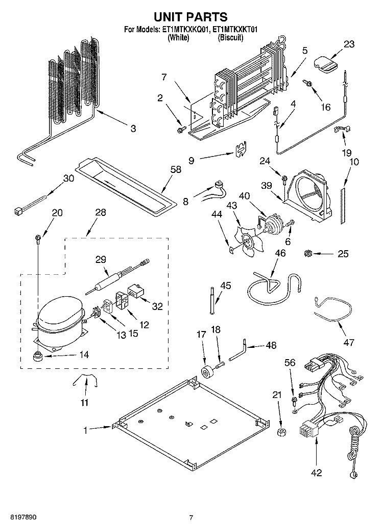 UNIT Diagram and Parts List for ET1MTKXKQ02  Whirlpool Refrigerator