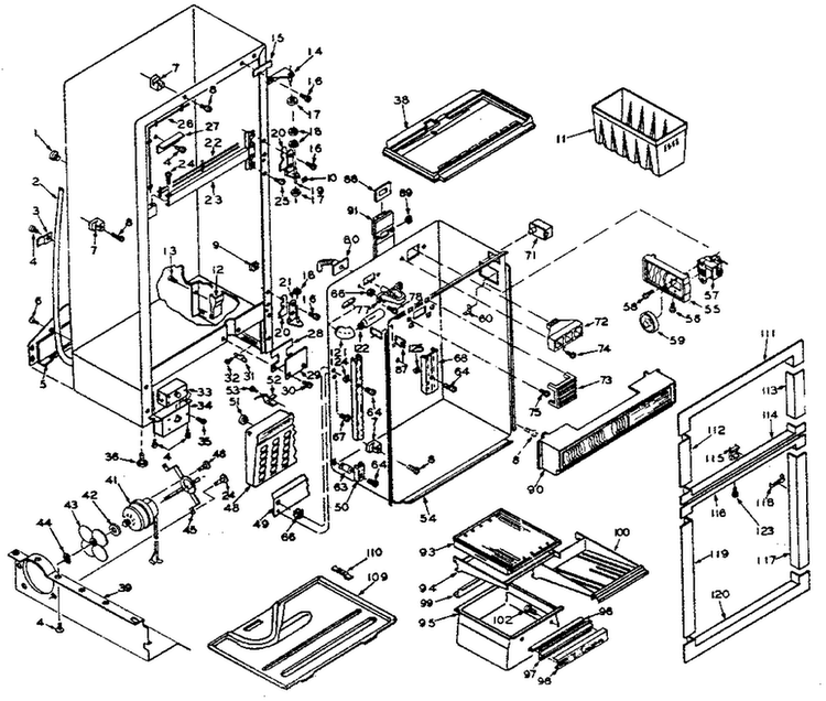 Refrigerator Cabinet Diagram and Parts List for 106U14E  Kenmore Refrigerator