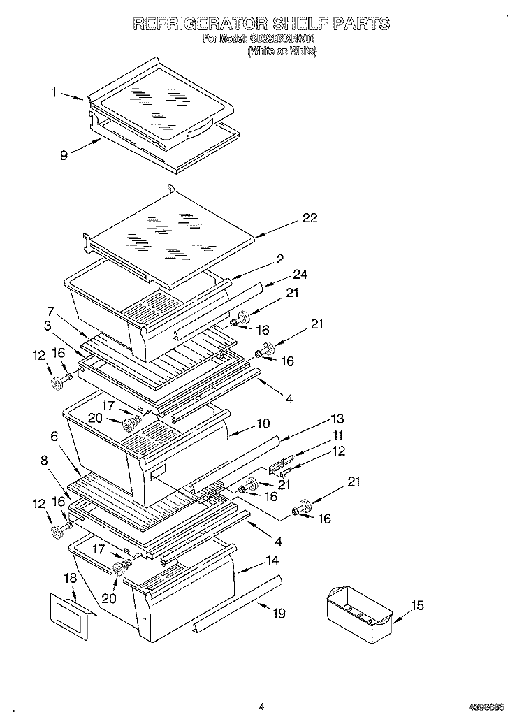 REFRIGERATOR SHELF Diagram and Parts List for GD22DKXHW01  Whirlpool Refrigerator