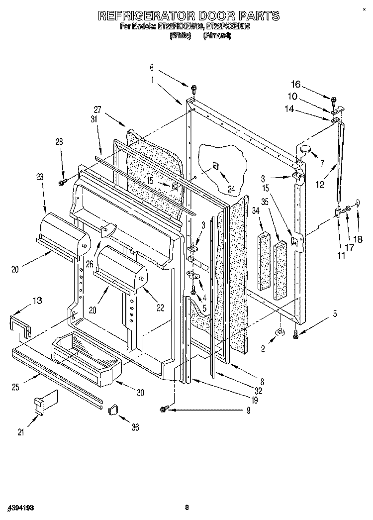 REFRIGERATOR DOOR Diagram and Parts List for ET22PKXEN00  Whirlpool Refrigerator