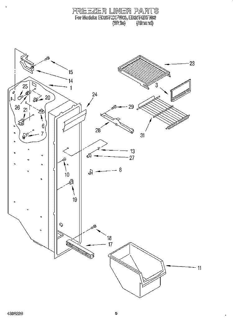 FREEZER LINER Diagram and Parts List for ED25TQXFW03  Whirlpool Refrigerator