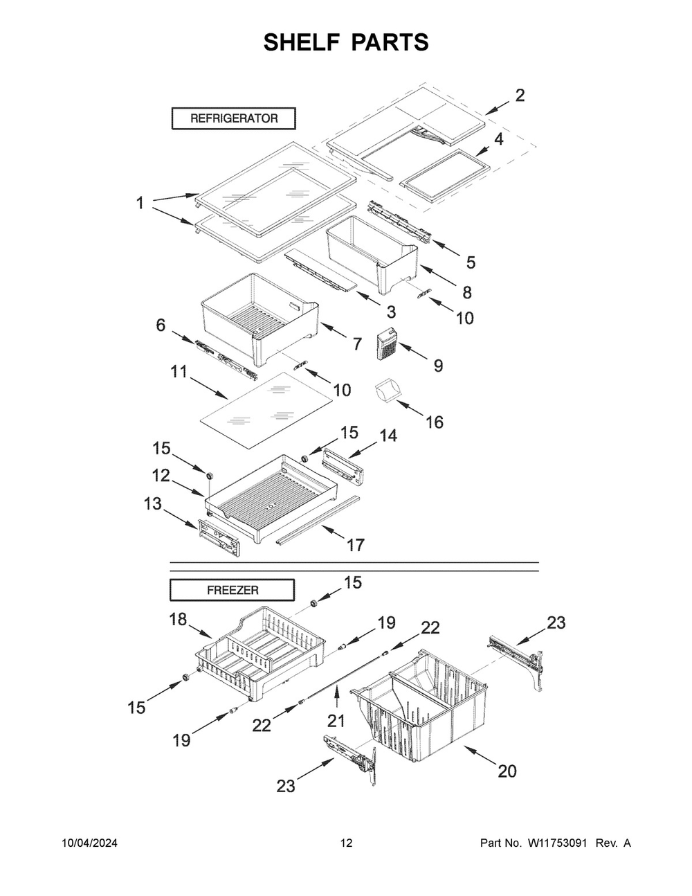 07 - Shelf Parts Diagram and Parts List for  Whirlpool Refrigerator