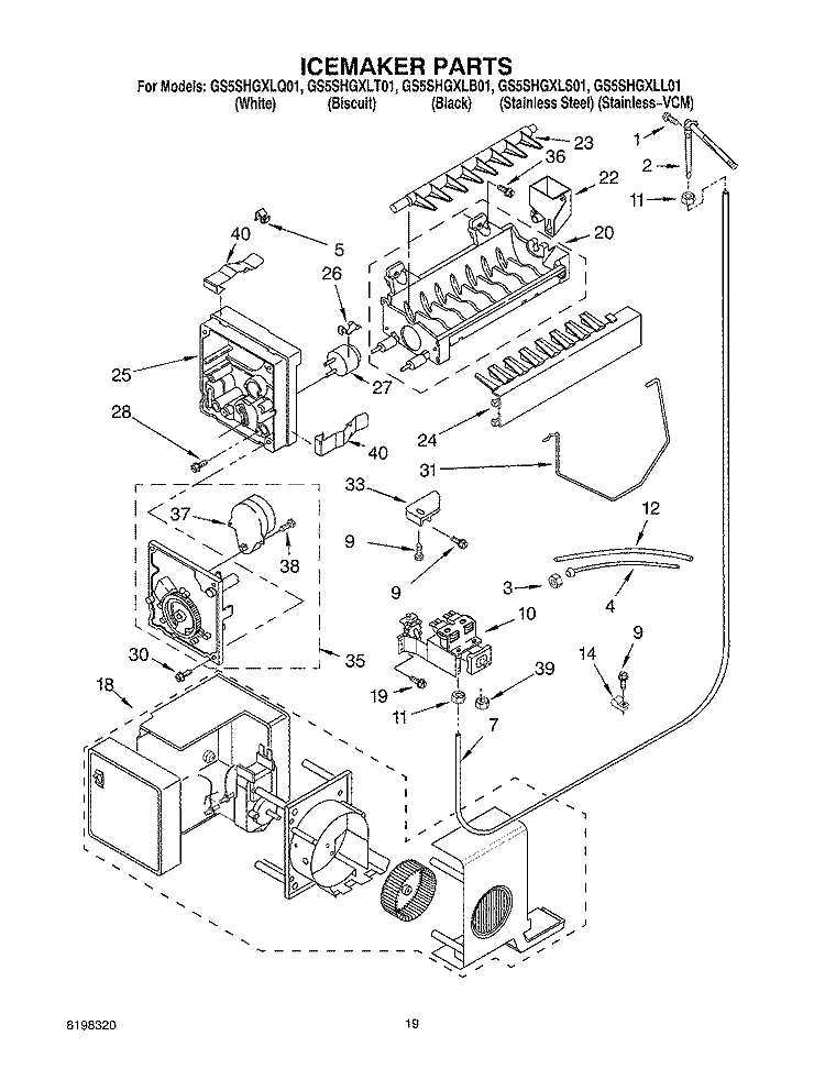 ICEMAKER PARTS - PARTS NOT ILLUSTRATED Diagram and Parts List for GS5SHGXLT01  Whirlpool Refrigerator