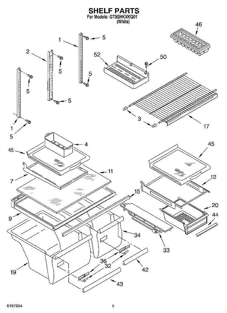 SHELF Diagram and Parts List for GT9SHKXKQ01  Whirlpool Refrigerator