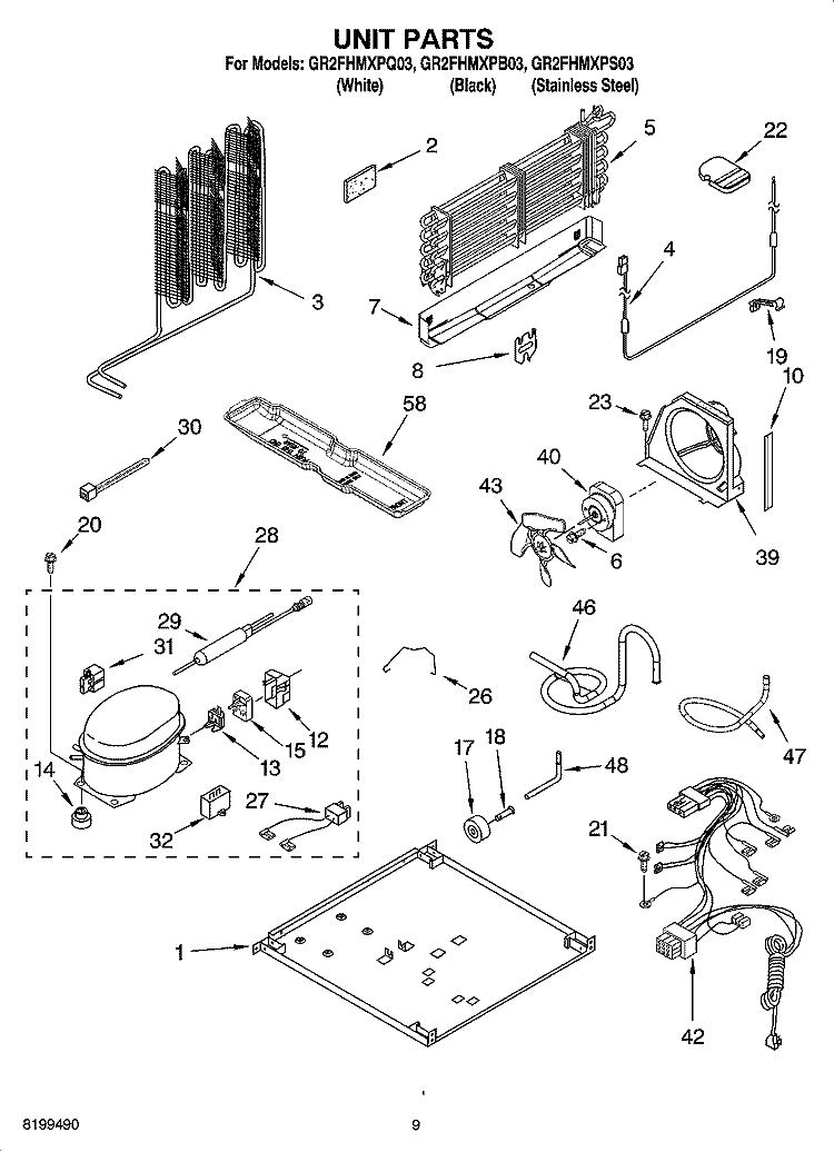 UNIT PARTS Diagram and Parts List for GR2FHMXPB03  Whirlpool Refrigerator