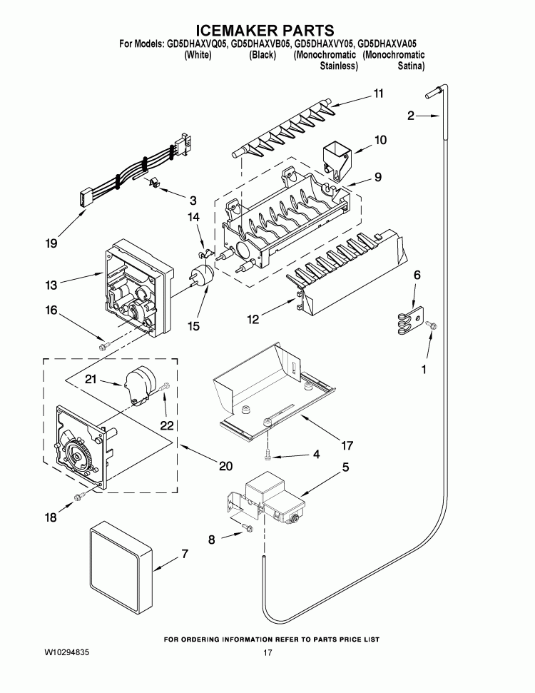 ICEMAKER PARTS Diagram and Parts List for GD5DHAXVB05  Whirlpool Refrigerator