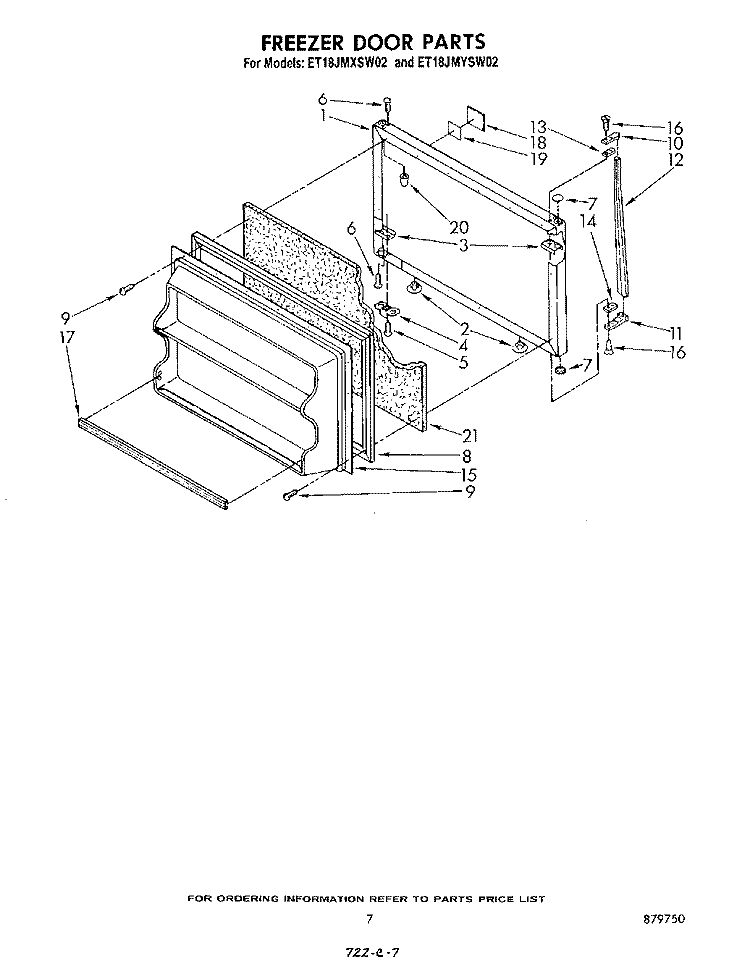FREEZER DOOR Diagram and Parts List for ET18JMYSF02  Whirlpool Refrigerator