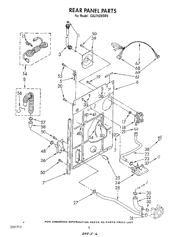 REAR PANEL Diagram and Parts List for  Whirlpool Washer