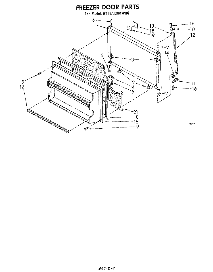 FREEZER DOOR Diagram and Parts List for ET18AKXMWR0  Whirlpool Refrigerator