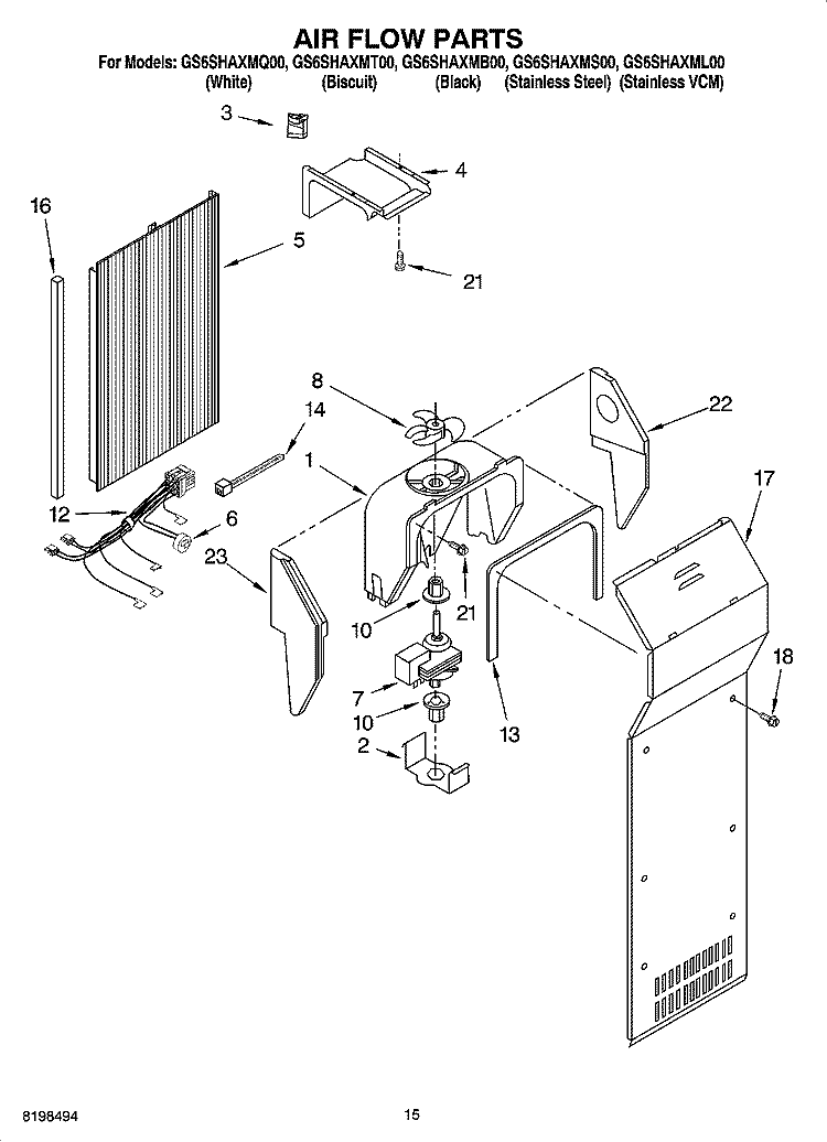 AIR FLOW PARTS Diagram and Parts List for GS6SHAXMB00  Whirlpool Refrigerator