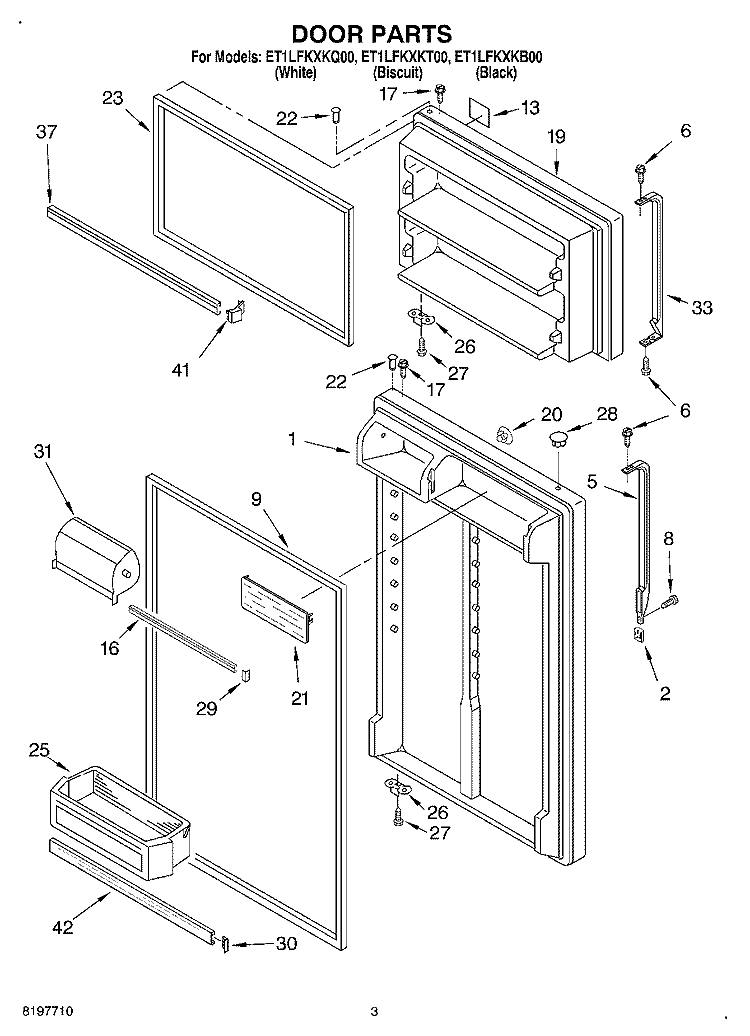 DOOR Diagram and Parts List for ET1LFKXKT00  Whirlpool Refrigerator