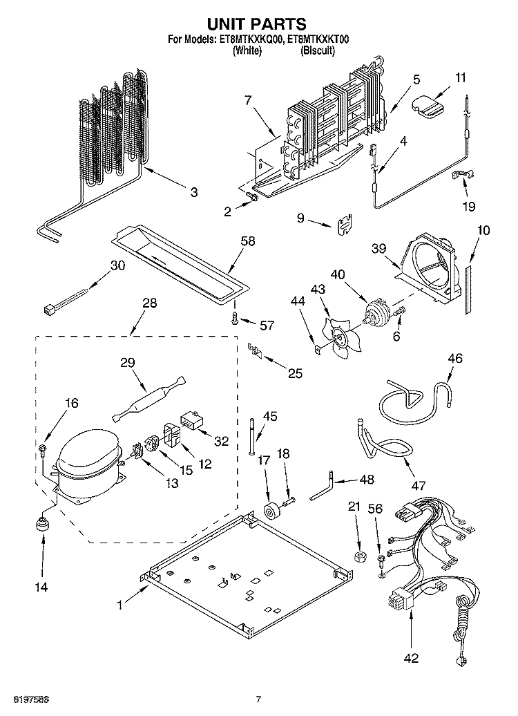 UNIT PARTS Diagram and Parts List for ET8MTKXKQ00  Whirlpool Refrigerator