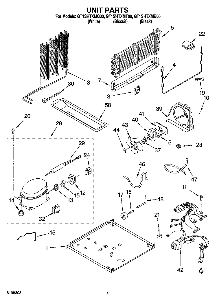 UNIT PARTS Diagram and Parts List for GT1SHTXMT00  Whirlpool Refrigerator