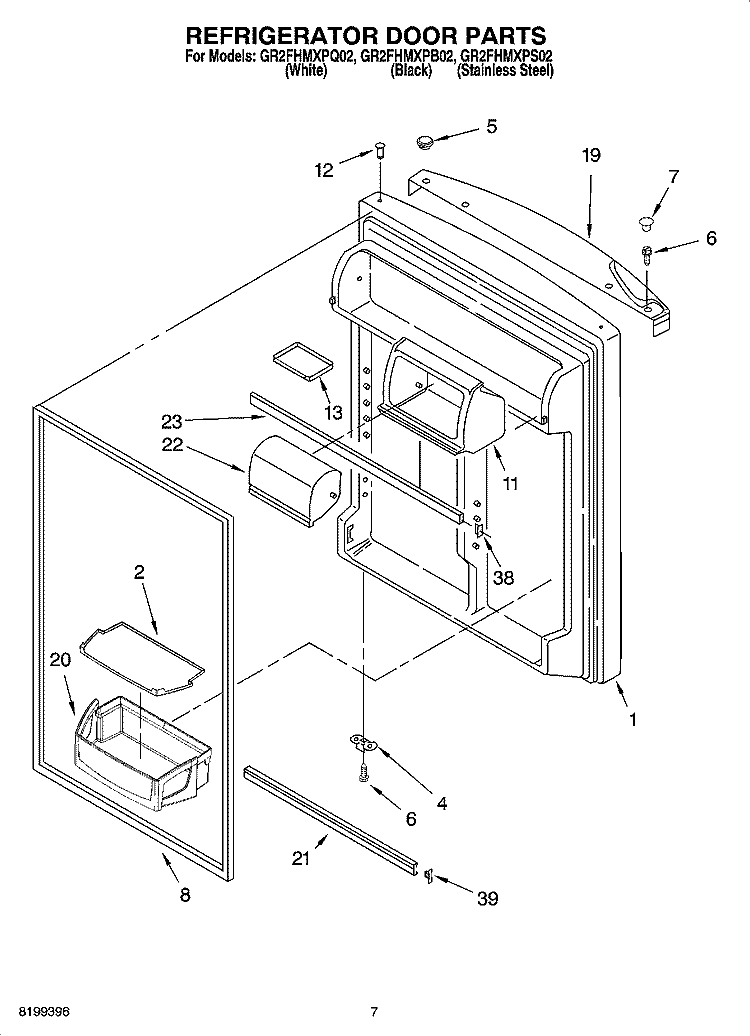 REFRIGERATOR DOOR PARTS Diagram and Parts List for GR2FHMXPB02  Whirlpool Refrigerator