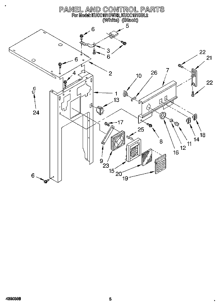 PANEL AND CONTROL Diagram and Parts List for  KitchenAid Trash Compactor