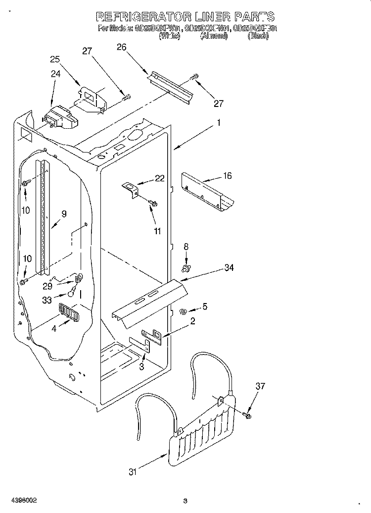 REFRIGERATOR LINER Diagram and Parts List for GD25DQXFB01  Whirlpool Refrigerator