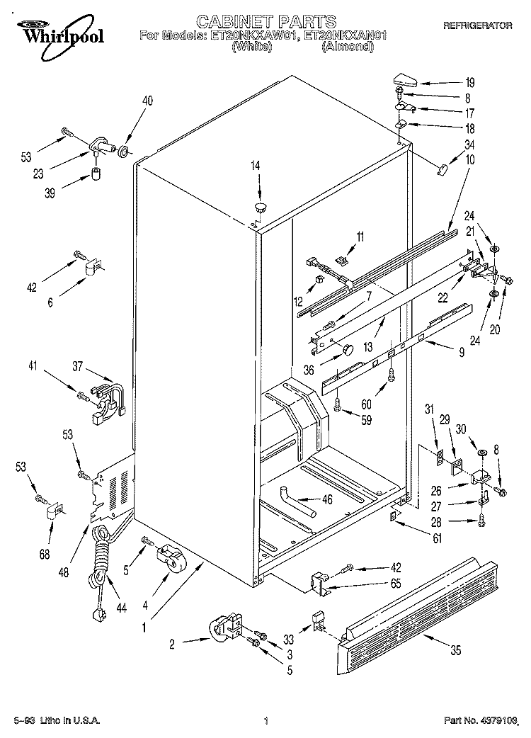 CABINET Diagram and Parts List for ET20NKXAN01  Whirlpool Refrigerator