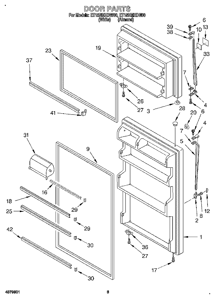 DOOR Diagram and Parts List for ET18NMXDN00  Whirlpool Refrigerator