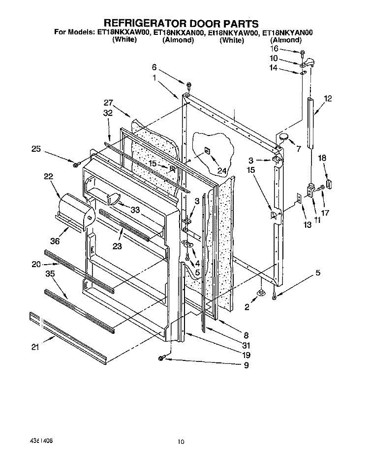 REFRIGERATOR DOOR, LIT/OPTIONAL Diagram and Parts List for ET18NKYAW00  Whirlpool Refrigerator