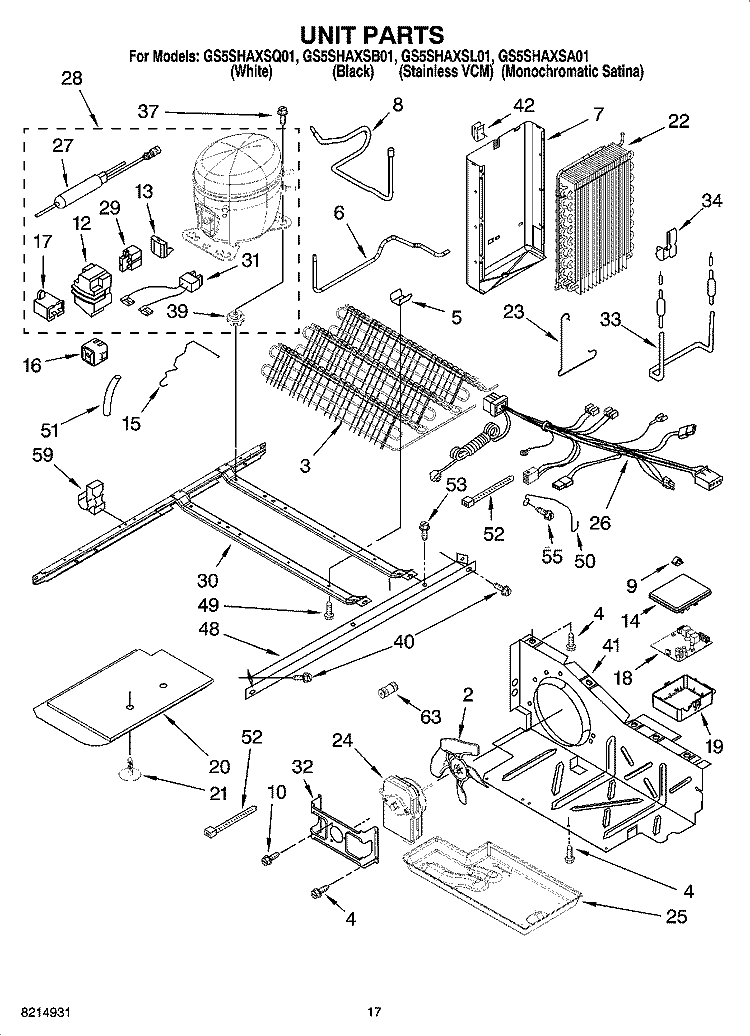 UNIT PARTS Diagram and Parts List for GS5SHAXSB01  Whirlpool Refrigerator