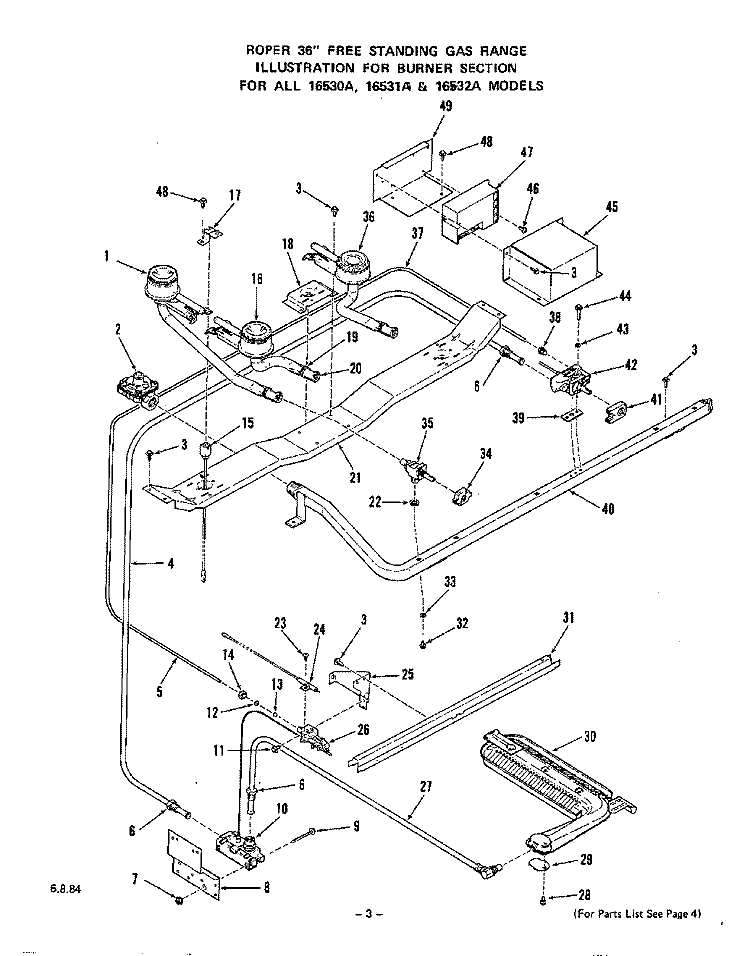 BURNER Diagram and Parts List for  Roper Range