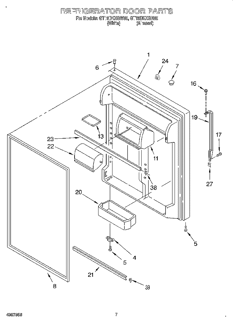 REFRIGERATOR DOOR Diagram and Parts List for GT19DKXGW00  Whirlpool Refrigerator