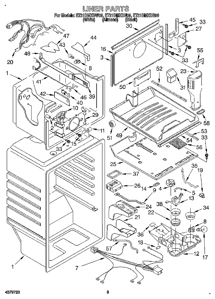 LINER Diagram and Parts List for ET21DMXDW00  Whirlpool Refrigerator