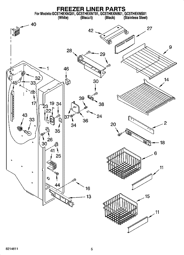 FREEZER LINER PARTS Diagram and Parts List for GC5THEXNB01  Whirlpool Refrigerator