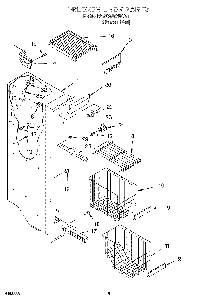 FREEZER LINER Diagram and Parts List for GD25DCXHS01  Whirlpool Refrigerator