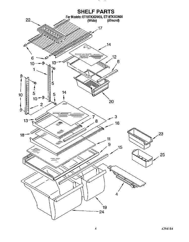 SHELF Diagram and Parts List for ET18TKXDN05  Whirlpool Refrigerator