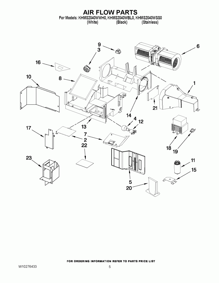 AIR FLOW PARTS Diagram and Parts List for  KitchenAid Microwave