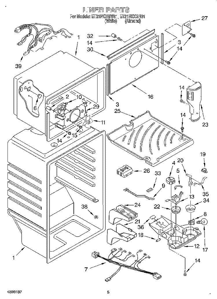 LINER Diagram and Parts List for ET21PKXGN01  Whirlpool Refrigerator