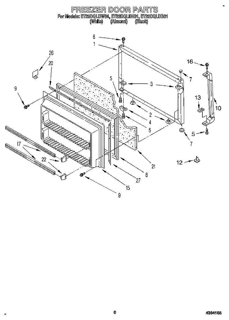 FREEZER DOOR Diagram and Parts List for ET22DQLDB01  Whirlpool Refrigerator