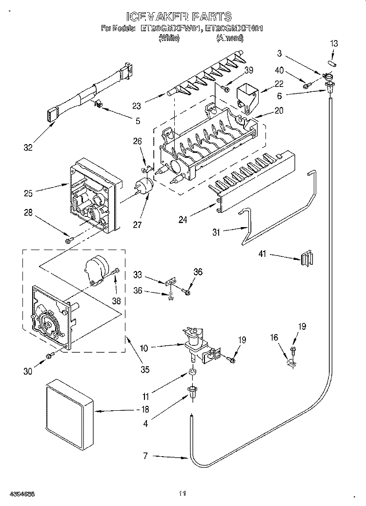 ICEMAKER Diagram and Parts List for ET20GMXFW01  Whirlpool Refrigerator