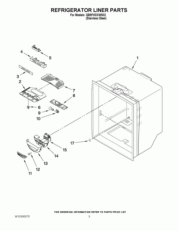 REFRIGERATOR LINER PARTS Diagram and Parts List for GB9FHDXWS02  Whirlpool Refrigerator