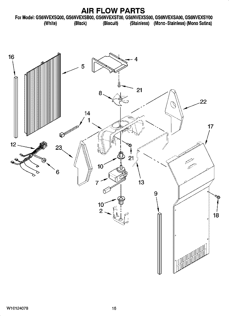 AIR FLOW PARTS Diagram and Parts List for GS6NVEXSB00  Whirlpool Refrigerator