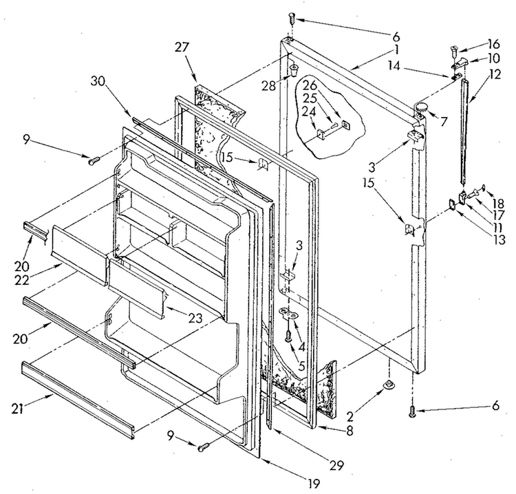 Refrigerator Door Diagram and Parts List for ET18GKXSG07  Whirlpool Refrigerator