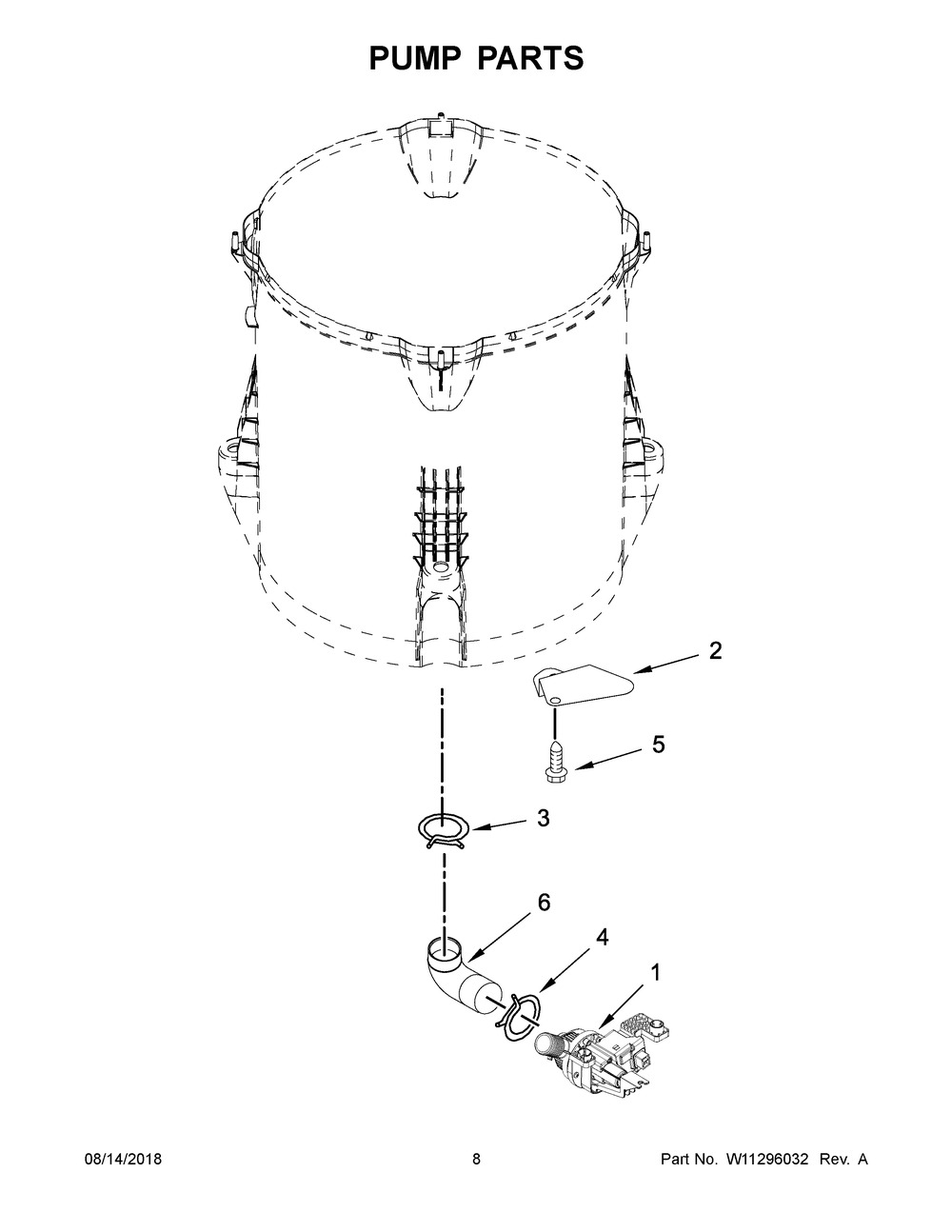 Pump Parts Diagram and Parts List for  Whirlpool Washer