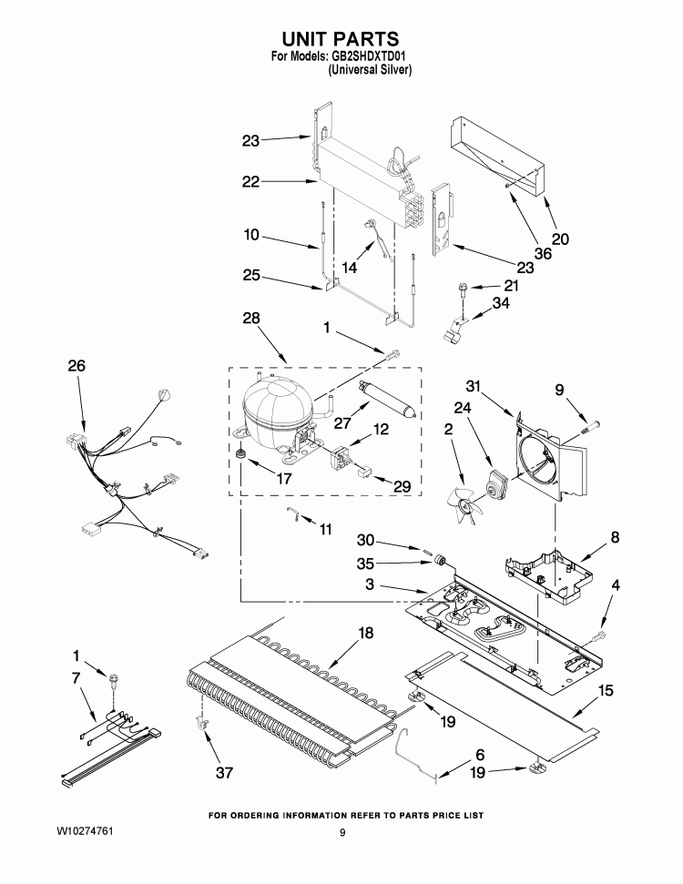 UNIT PARTS Diagram and Parts List for GB2SHDXTD01  Whirlpool Refrigerator