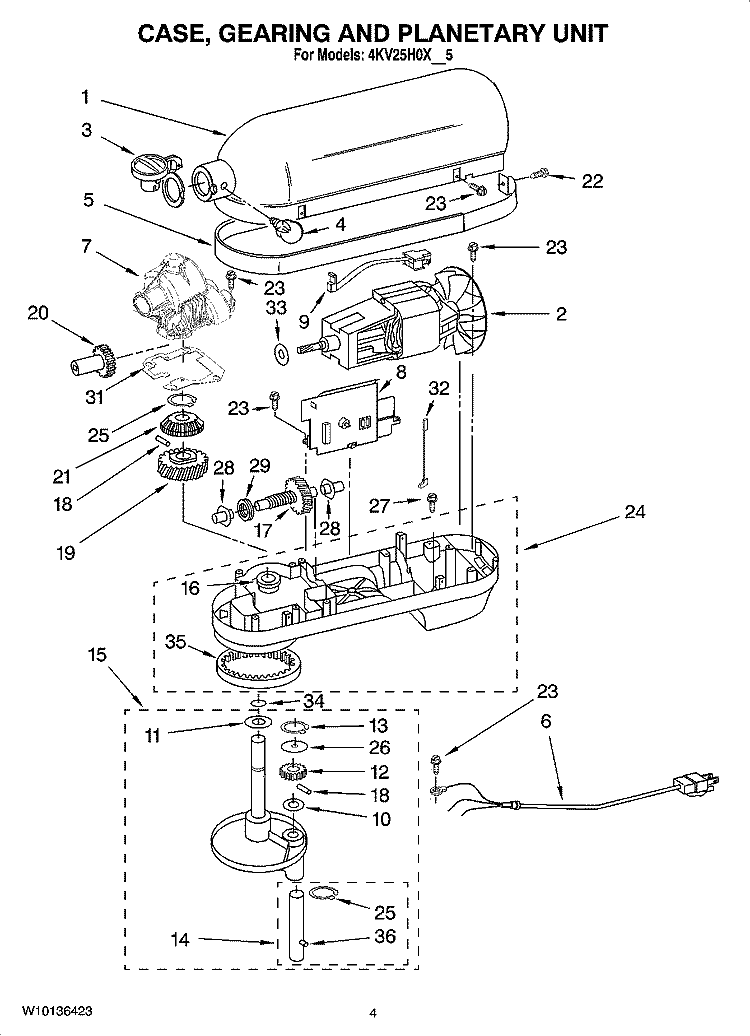 CASE, GEARING AND PLANETARY UNIT Diagram and Parts List for  KitchenAid Mixer