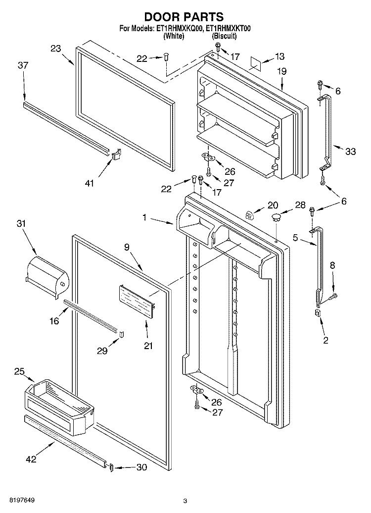 DOOR Diagram and Parts List for ET1RHMXKQ00  Whirlpool Refrigerator