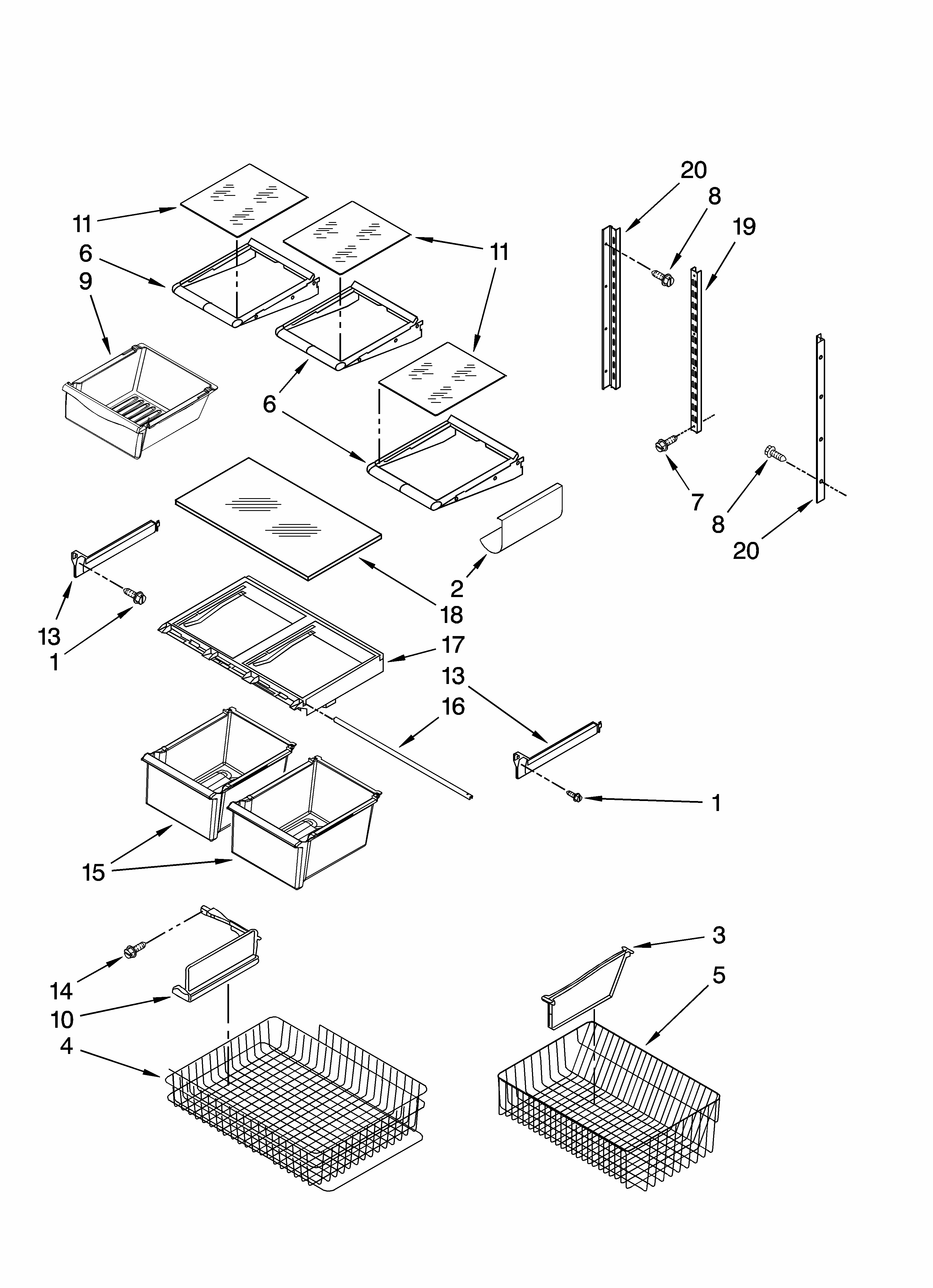 Shelf Parts Diagram and Parts List for GB2SHDXPT12  Whirlpool Refrigerator